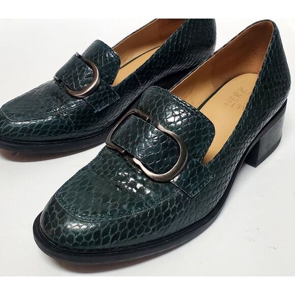 Naturalizer Pascal Shoes 8M Green Snakeskin Embossed Round Toe Buckle Bit Heels - Picture 3 of 16